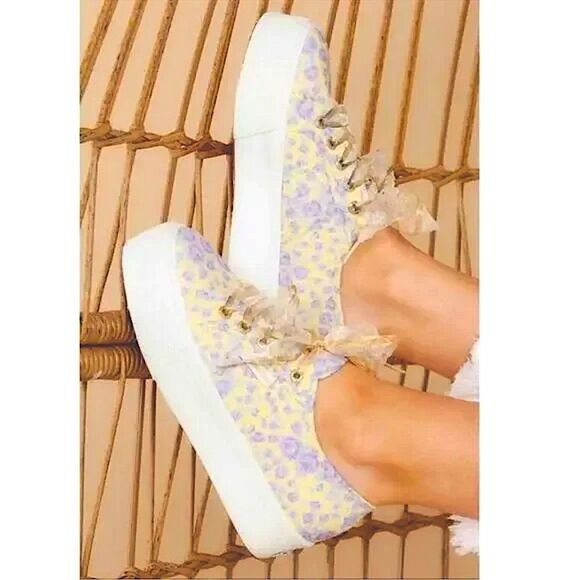 LoveShackFancy Superga FanCot Bindings Purple Floral Platform Sneakers 10.5 - Picture 3 of 16